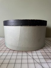 Vintage Round Hat Box Aqua Blue Black Trim Mid Century Storage Travel Case Retro
