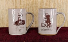 RARE Retired Rhyno Clayworks Sam Houston Davy Crockett Mugs Set Texas Stoneware