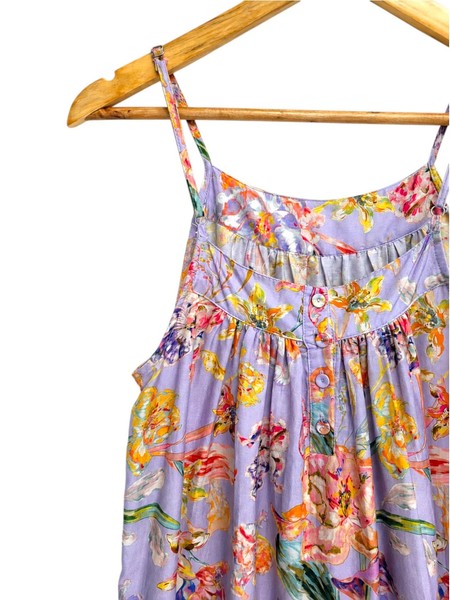 PAPINELLE Purple Floral Cotton Silk Tiered Maxi Sundress Size S