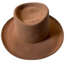 Vintage 80s Fedora Hat 100 Wool Felt Mens Sz L Beige USA Made Classic