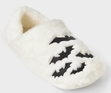 Women's Bats Embroidered Halloween Faux Fur Slipper Socks- Hyde and EEK M/L