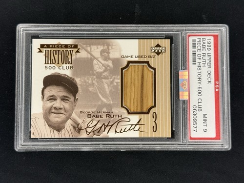 1999 UD PIECE OF HISTORY 500 HOME RUN CLUB BABE RUTH GAME USED BAT #BR PSA 9 MBA