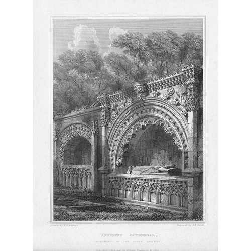 Aberdeen Cathedral South Transept - Antique Engraved Print c1848
