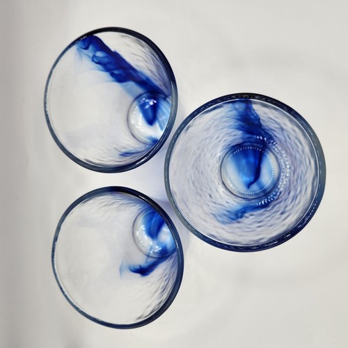 Set Of 3 4.5" Bormioli Rocco Blue Swirl Drinking Glasses Tumblers Italy - Picture 5 of 11
