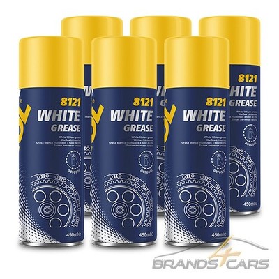 6x 450 ml MANNOL WHITE GREASE WEIßES SCHMIERFETT FETTSPRAY LITHIUMSEIFE
