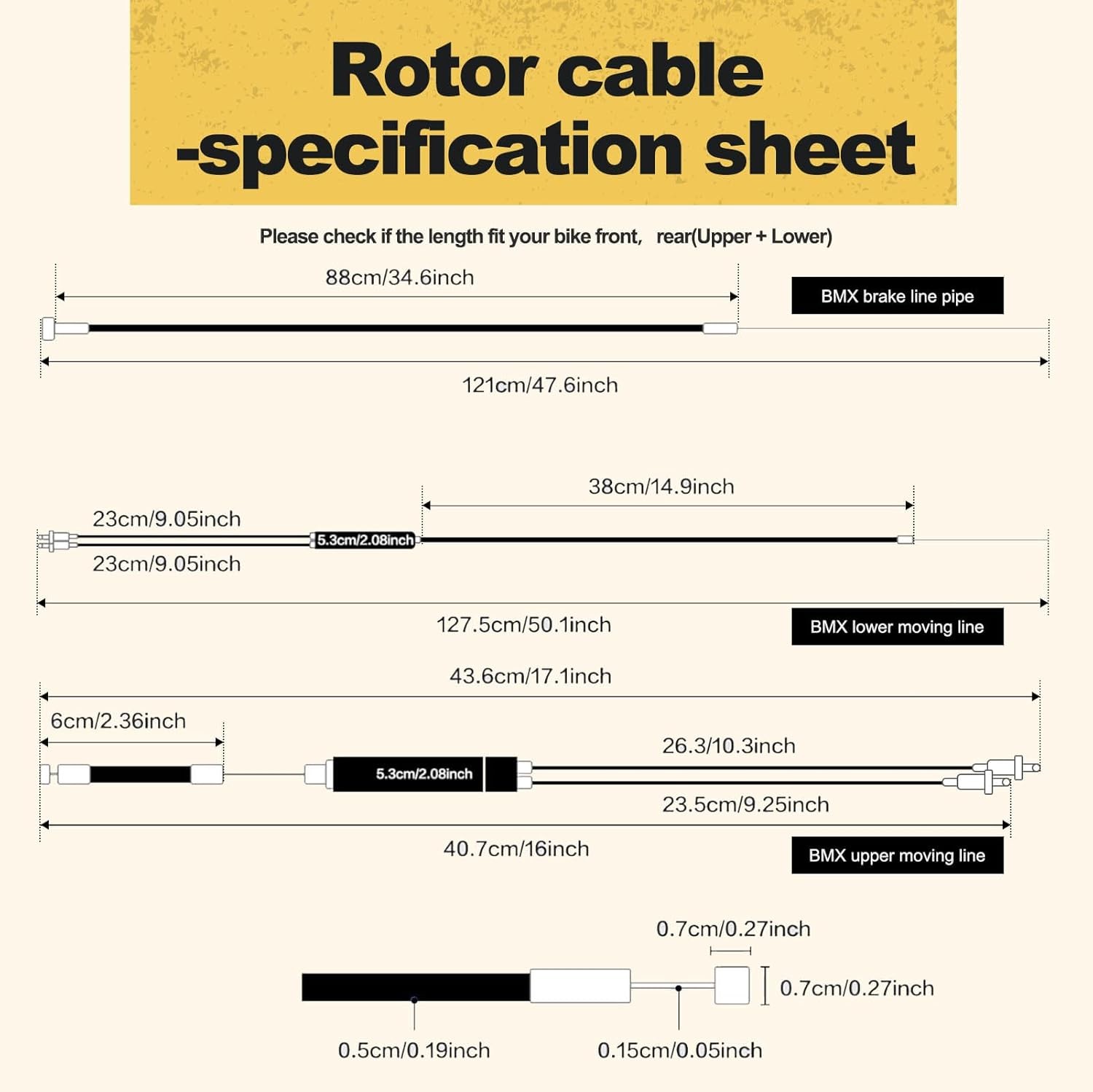 BMX Bike Gyro Brake Cables Front + Rear (Upper As shown in the figure, black 