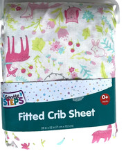 Fitted Crib Sheet Pink Woodland Animals Birds Gentle Steps 28x52 in. Cotton/Poly
