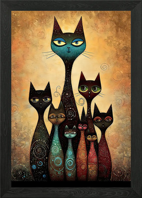 Glückliche Katzen gerahmtes Wandbild Poster Leinwanddruck Bild