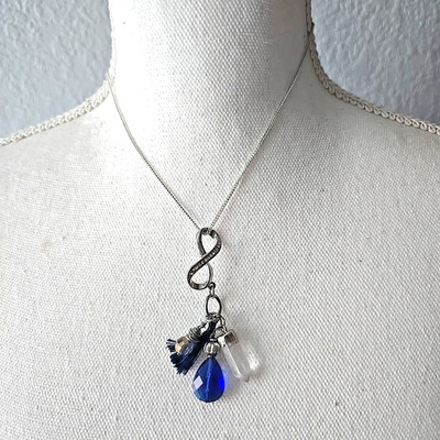 Y2K Silver Tone Crystal Charms Infinity Pendant Chain Necklace 17''L