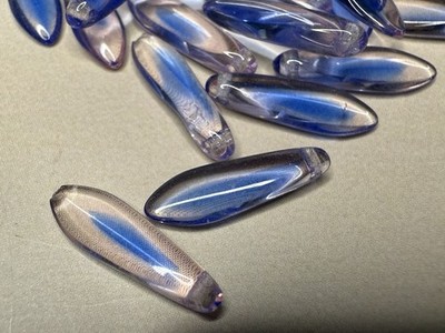 Preciosa Glass Dagger Beads - Crystal With Sapphire - One Hole - 5 X 16mm