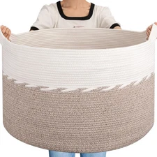 125L Extra Large Blanket Basket, 25" x 16", Jumbo Laundry Hamper, Cotton Rope...