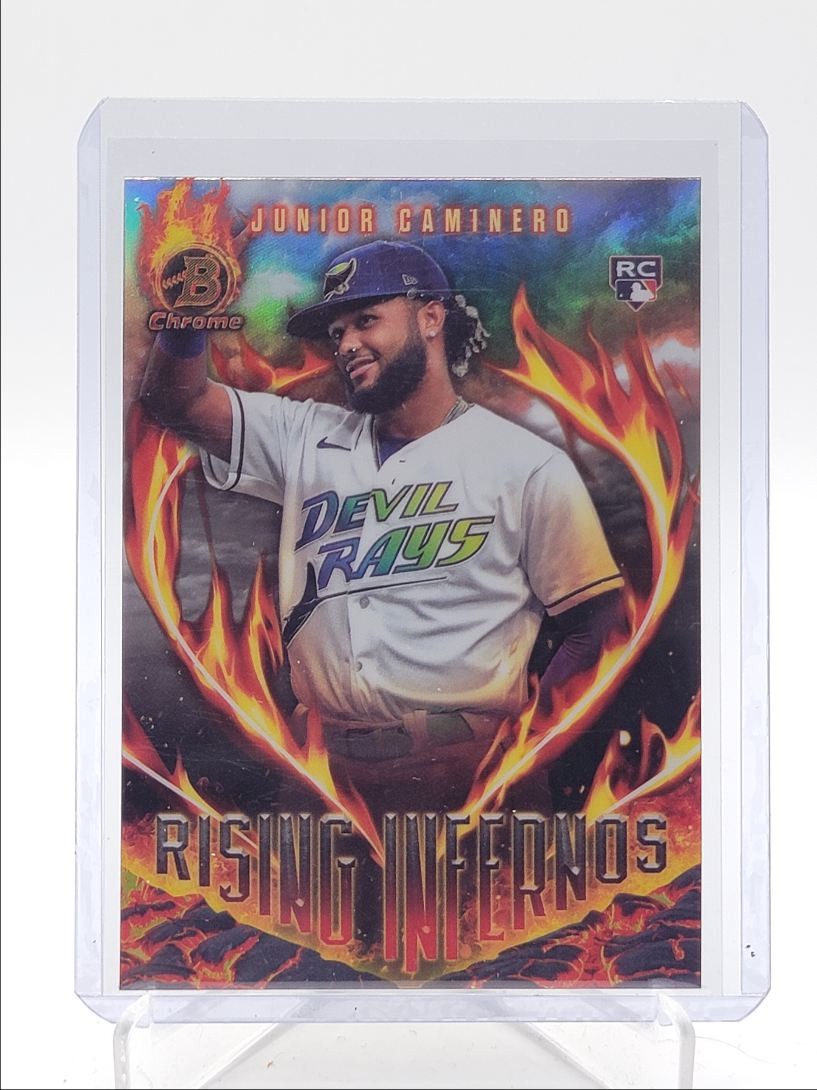 JUNIOR CAMINERO 2024 BOWMAN CHROME RISING INFERNOS ROOKIE REFRACTOR RC Q4600