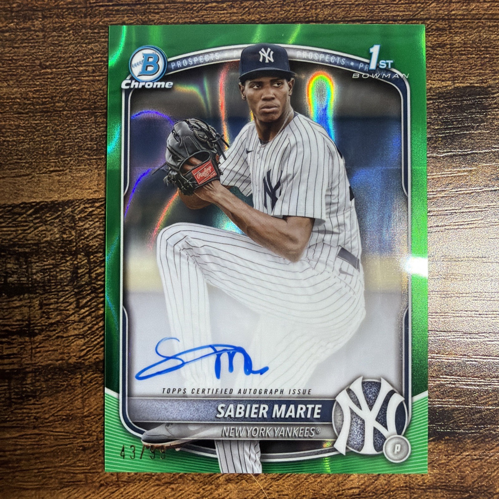 SABIER MARTE 2025 BOWMAN CHROME 1ST GREEN LAVA REFRACTOR AUTO /99