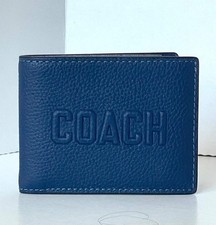 Coach Slim Billfold Wallet Deep Blue Coach Graphic Pebbled Leather Mens CZ062