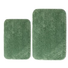 Microfiber Bath Rugs Set 2-Piece Non-Slip Machine Washable Bathroom Mats Green
