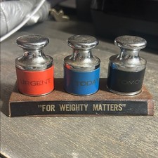 vintage "For Weighty Matters" desk paperweight set Urgent Today Tomorrow