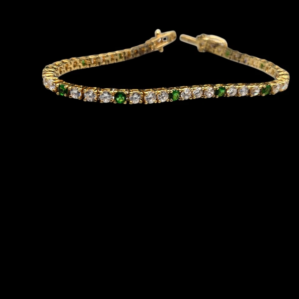 Brazalete Tenis Circonita Cúbica Verde y Blanco Vermeil Dorado Foto 3 de 4