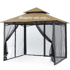 Mosquito Netting for Gazebo Canopy Screen Walls Netting with Slip Rings 4-Doo...
