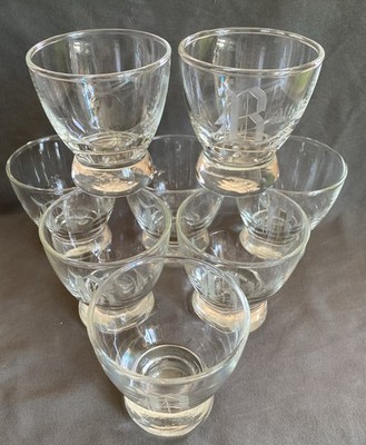 8 Vintage Cocktail Glasses with Cut Glass R Monogram 4 oz