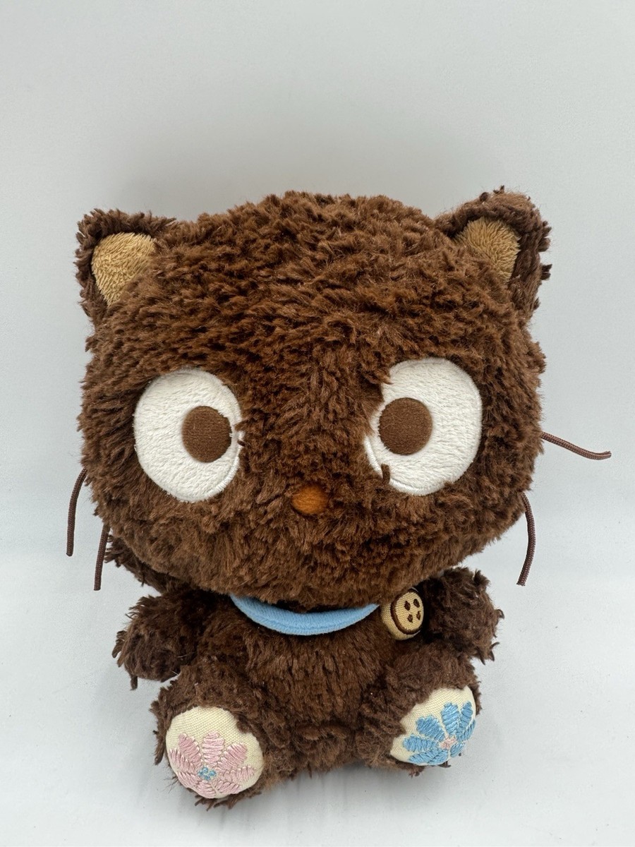 Hello Kitty Sanrio CHOCOCAT Plush 2009 Brown Blue Collar Flowers