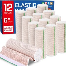 12 Pack Elastic Compression Bandage Wraps 6" for Legs, Ankle, Knee, Tummy - Late