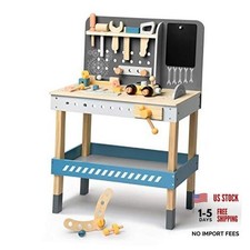 Wooden Tool Workbench for Kids with Toy Tools Set, Blue Wooden tool
