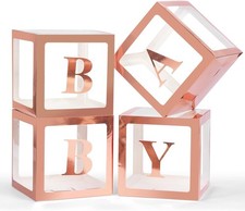Baby Boxes with Letters for Shower, 4 Transparent Medium, Rose Gold