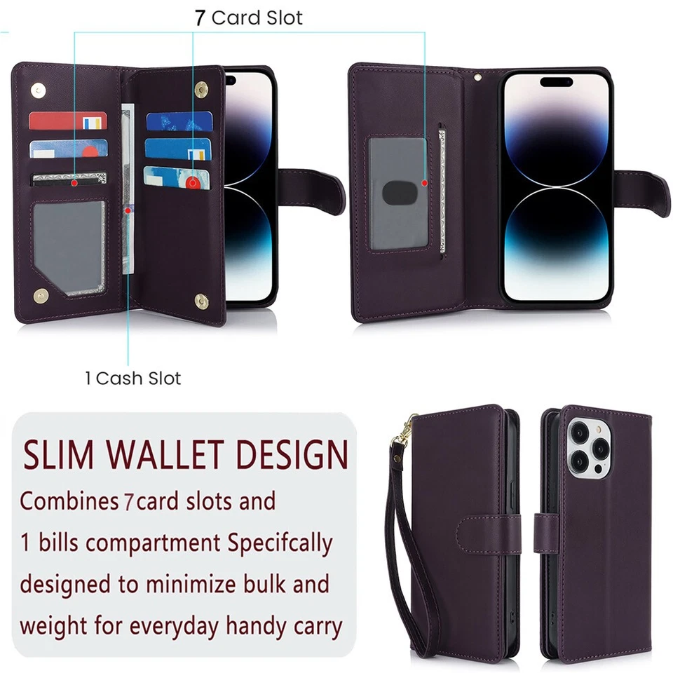 Wallet Case For iPhone 17 16 15 14 13 12 11 Pro Max 8 RFID Blocking Flip Cover - Image 4 of 4