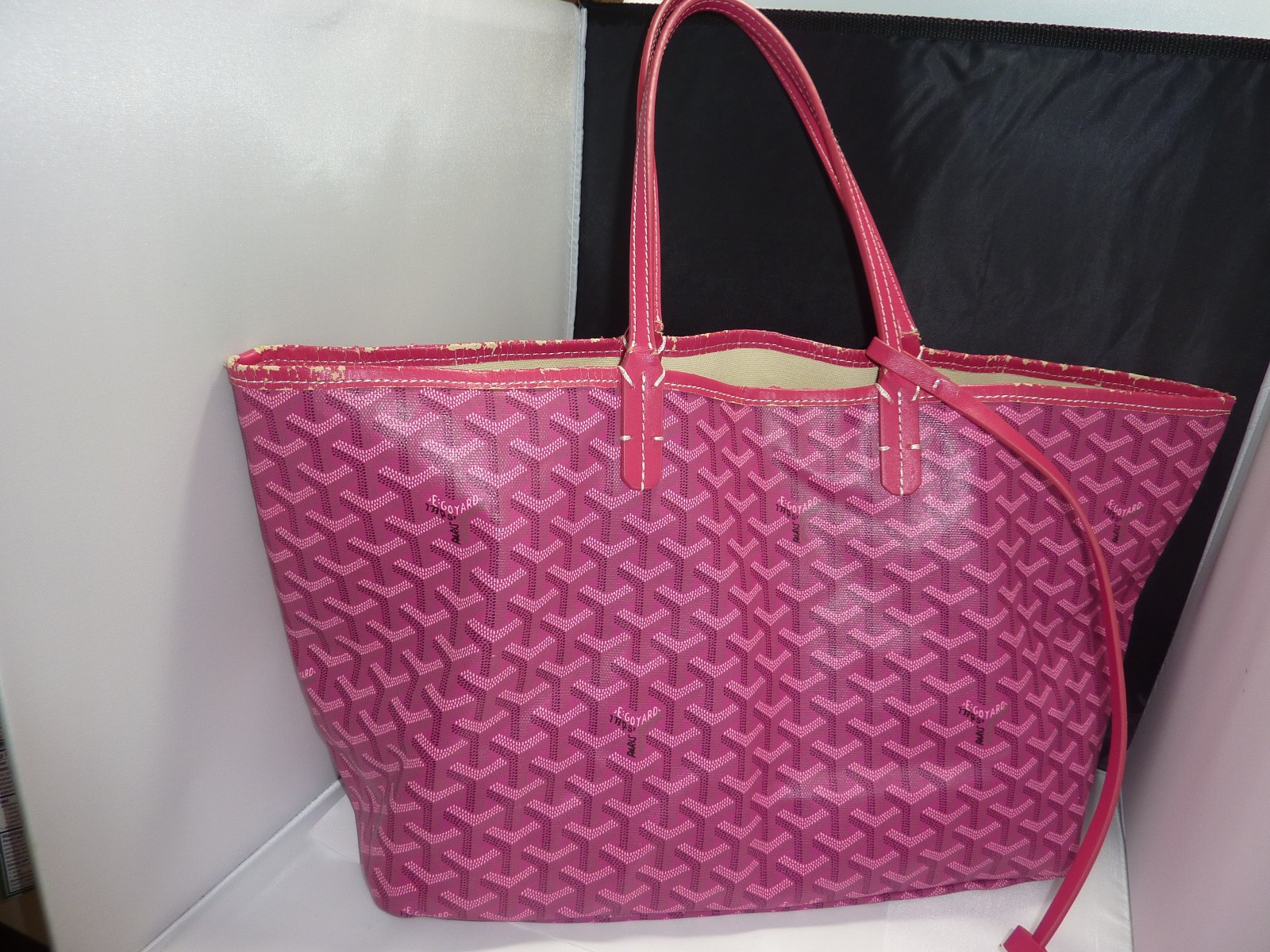 Goyard Saint Louis Tote Bag Large Used Ripped Handle Missing Wallet BERRY