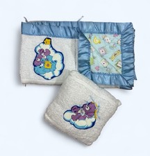 Vintage Handmade Sleepy Care Bear Stars Moons Baby Blanket GITD SILKY BORDER