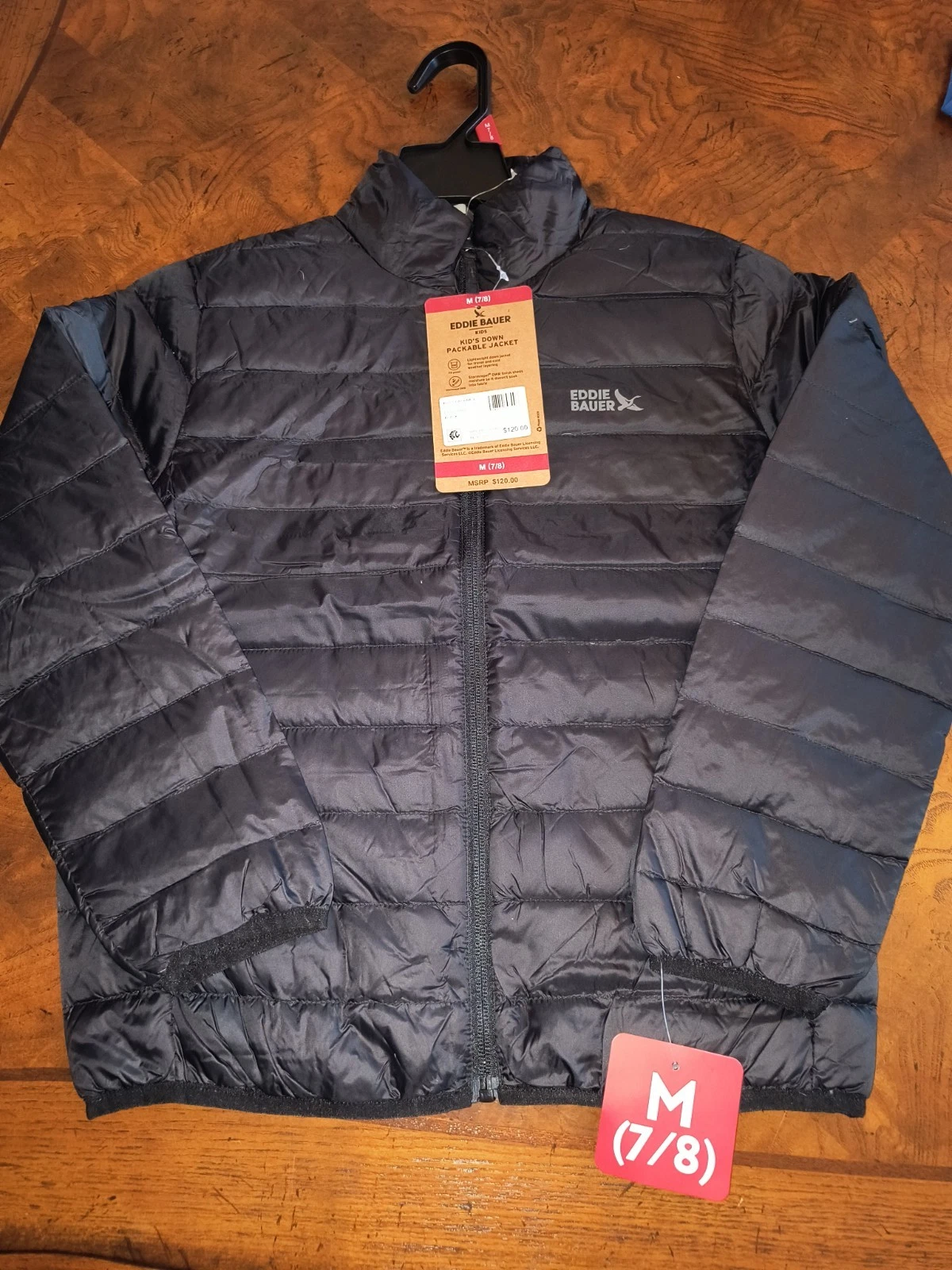 NEW Eddie Bauer Youth Puffer Jacket 650 Sizes Medium -7/8 Lightweight Black