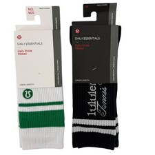Lululemon Daily Essentials Ribbed Crew Socks Tennis Navy White Green Stripes M
