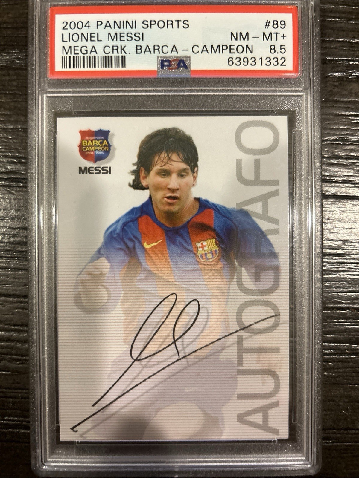 2004-05 Panini Megacracks Barca Campeon Autografo Lionel Messi #89 PSA 8.5 (RC)