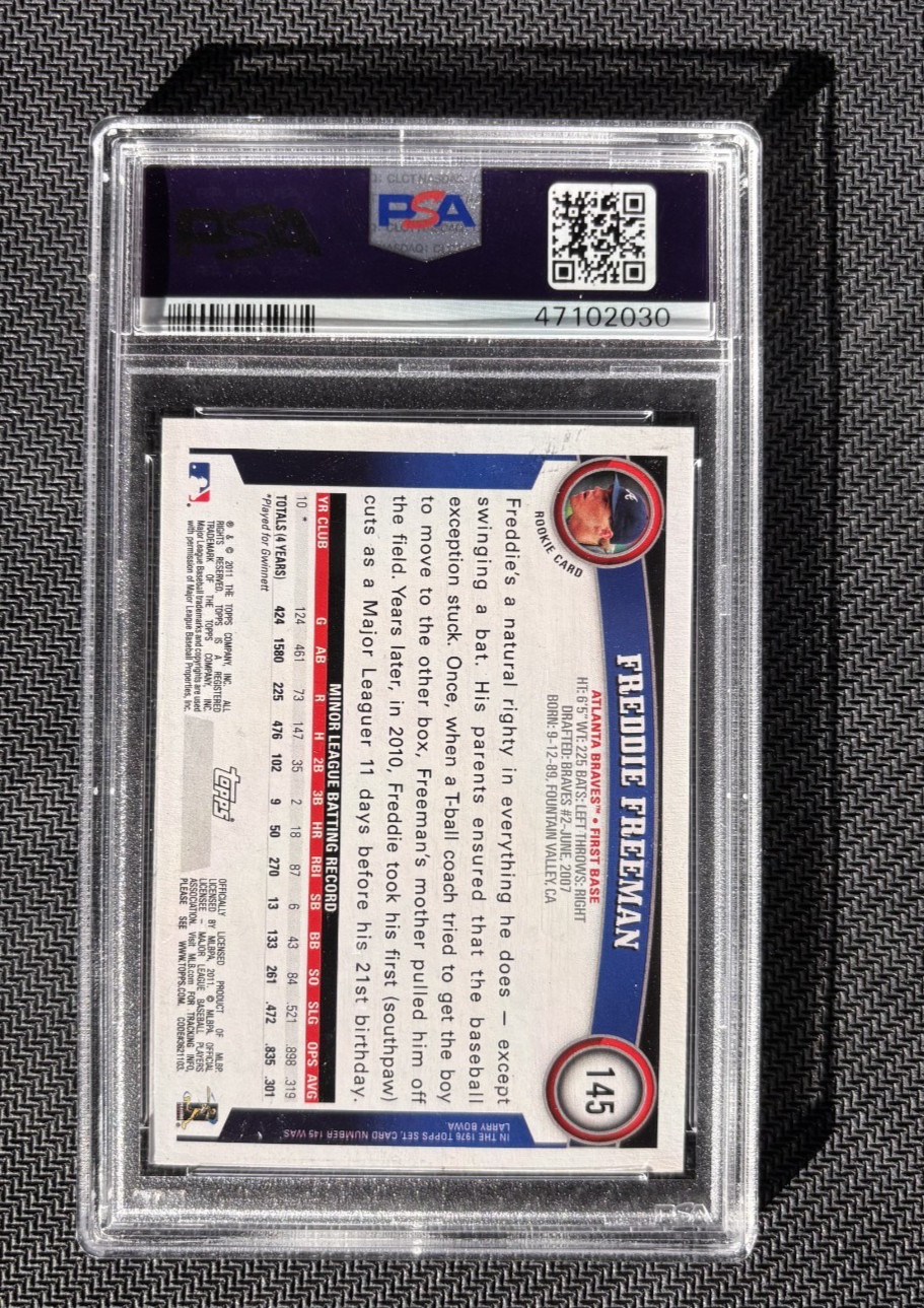 2011 Topps Wal-Mart All-Black Freddie Freeman #145 PSA 8 Rookie RC Braves view 3
