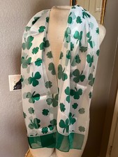 Saint Patrick's/Patty's Day Women White Scarf w/Green/Shamrocks. 13" x 60".