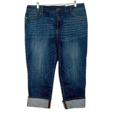 Chicos So Slimming Girlfriend Slim Leg Crop Jeans Blue Dark Wash Size 3 16R NEW