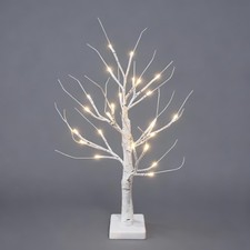 2FT White Twig Christmas Tree Mini Birch With LED Light Tabletop Xmas Home Decor
