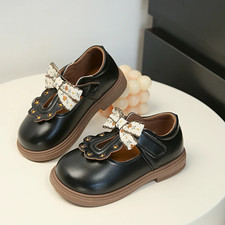 Cute Bow Leather Girls Shoes 2025 New T-Strap Oxfords Spring Kids Soft Shoes for