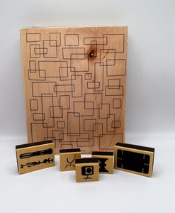Lot of MCM Mid Century Modern Wood Rubber Stamps Geometric + Icons Set