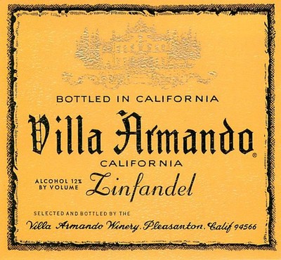 Villa Armando Winery Zinfandel Pleasonton CA 1970s 1980s Vtg Wine Label