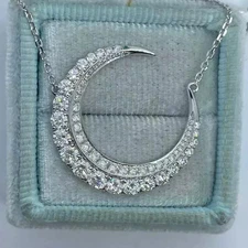 2.00Ct Round Cut Lab Created Diamond Crescent Moon Pendant 14K White Gold Plated
