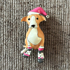 Dog Shape Enamel Brooch Pin Multicolour with Santa Hat & Boots No Stone