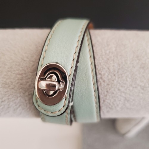 Coach Double Wrap Leather Bracelet Mint Green with Silver Tone Turn Lock Clasp