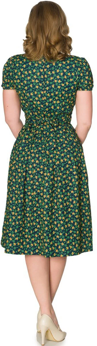 VALENTINO Sheen ""VALENTINA FLOREALE"" FIORI COLLO A V manica corta SWING DRESS rockabilly