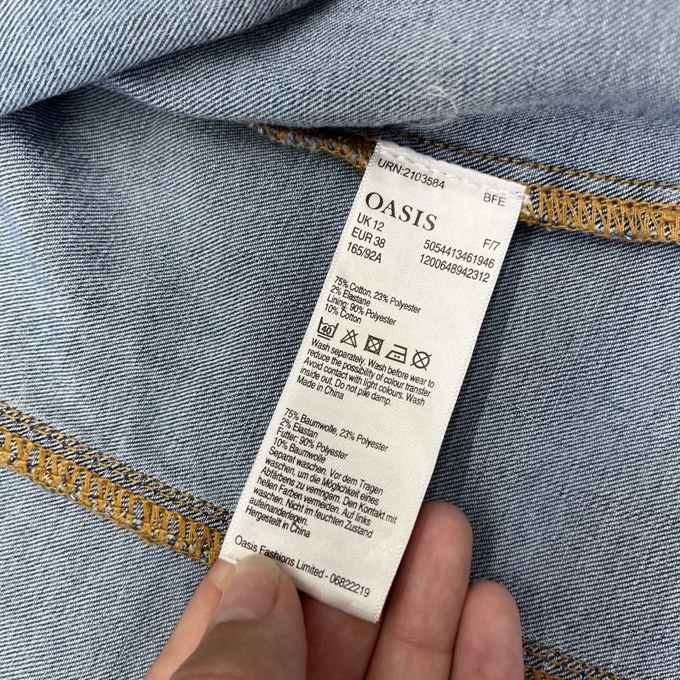 Chaqueta de Jean Oasis Denim Azul Botón Frontal Cuello Bolsillos Mujer’s Talla UK 12 Foto 3 de 4