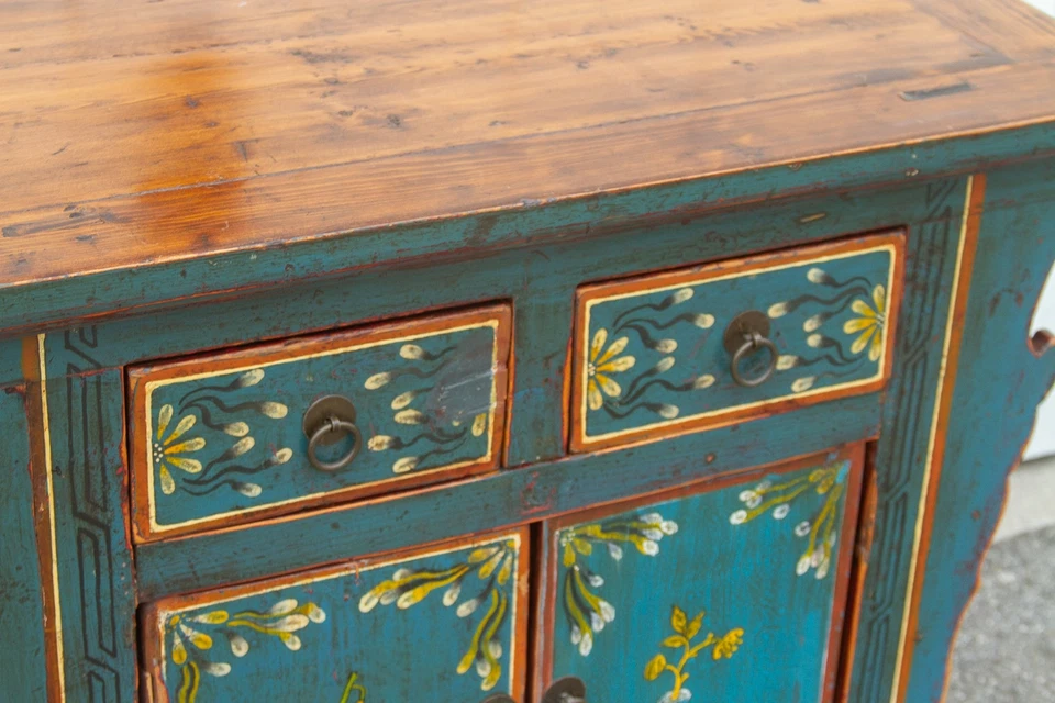 Mesita de noche tibetana vintage azul pizarra Foto 4 de 4