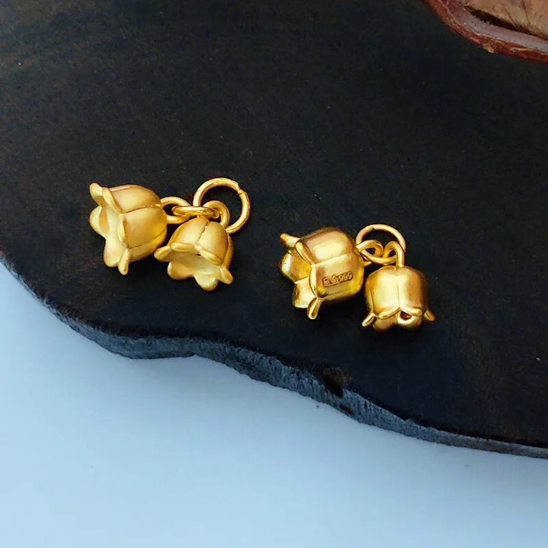 PANTOFOLA D’ORO 1pcs Ciondolo donna oro giallo puro 999 24K fiore orchidea portafortuna 3D 0 5 0 7g