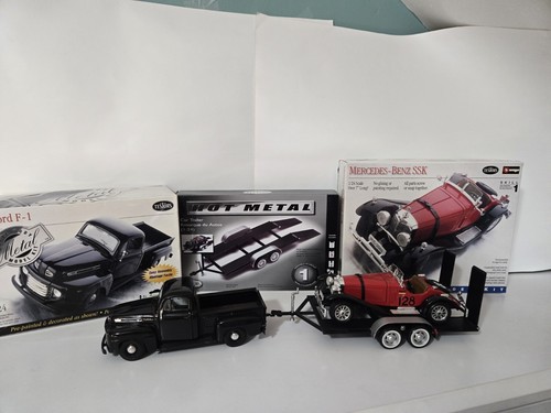 Testors 1:25 Metal 48 Ford F-1, 28 Mercedes-Benz SSK & Trailer Newly Built Nice - Picture 1 of 10