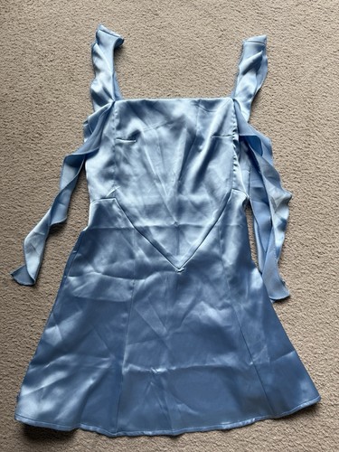Forever 21 Sky Blue Satin Fit & Flare Ruffle Sleeveless Mini Dress Summer XS