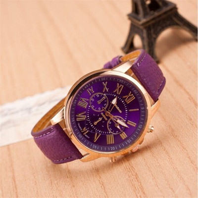 Stylish Women's Three-Eye Roman Quartz Watch with Electronic Strap and PU Band